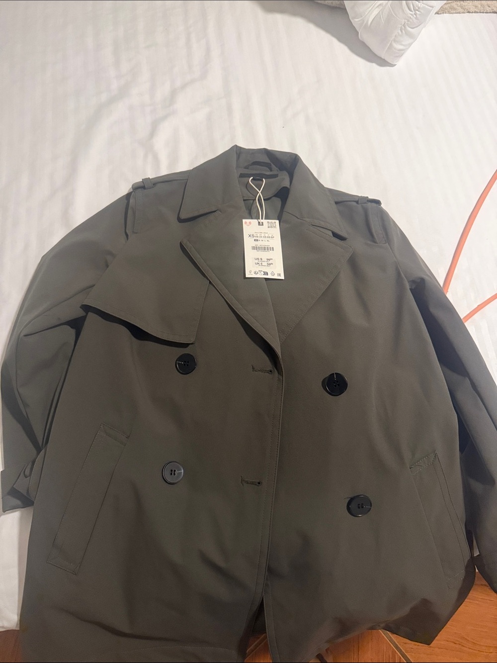 Zara Olive Green Double-Breasted Trench Coat